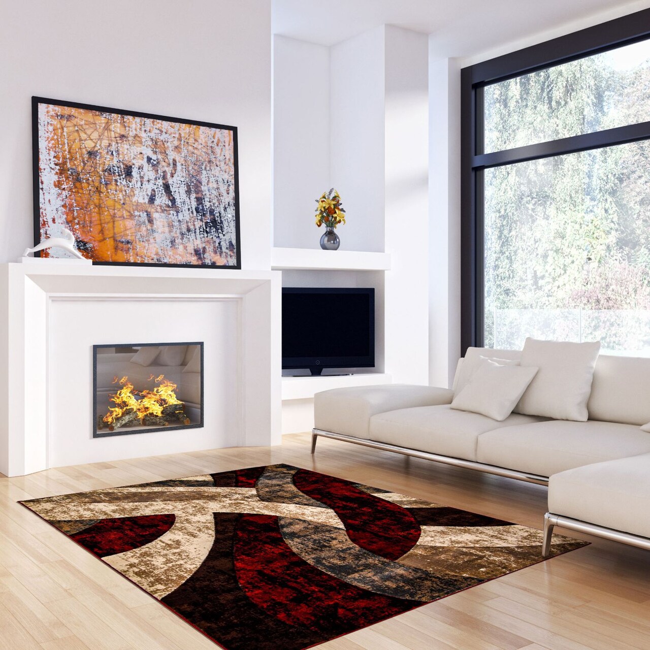 Chaudhary Living 7.75' x 10' Burgundy Red and Brown Abstract Swirl Rectangular Area Throw Rug